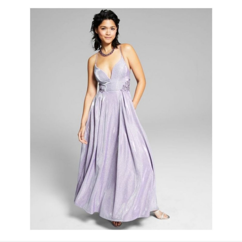 City Studio Purple Iridescent Full Length Prom Dress Strappy Back (Size 5)